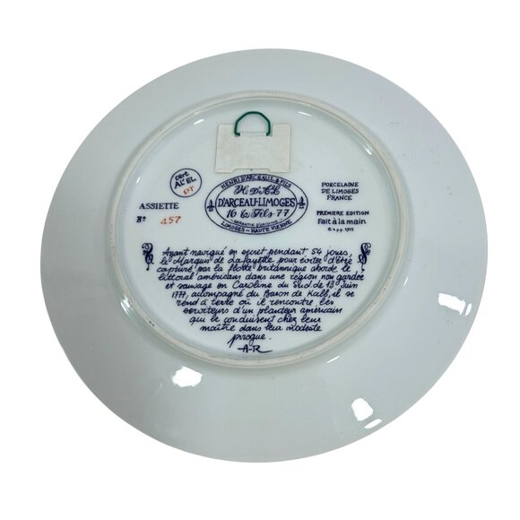 D’Arceau Limoges Vtg Collector’s Plate Lafayette Legacy Baron de Kalb Historic 8 - Picture 2 of 14